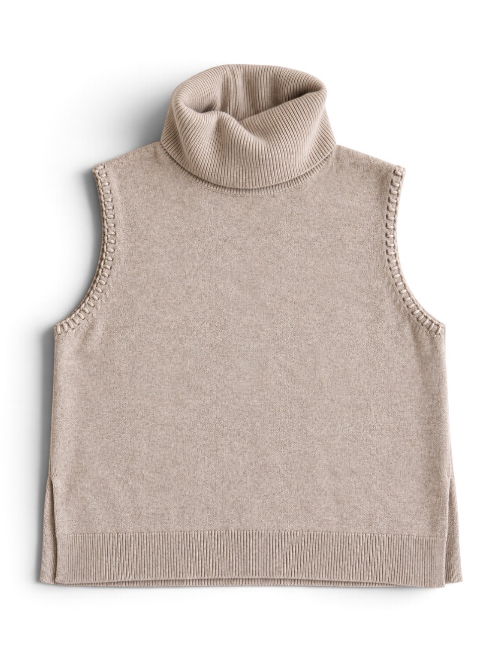 Theory 100% Cashmere Sleeveless Turtleneck Sweater Tan Taupe Beige Large